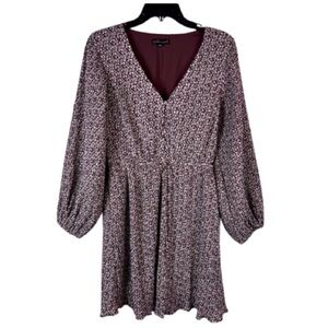 Wishlist Apparel Floral Long Sleeve Mini Dress S/M Burgundy Boho Feminine